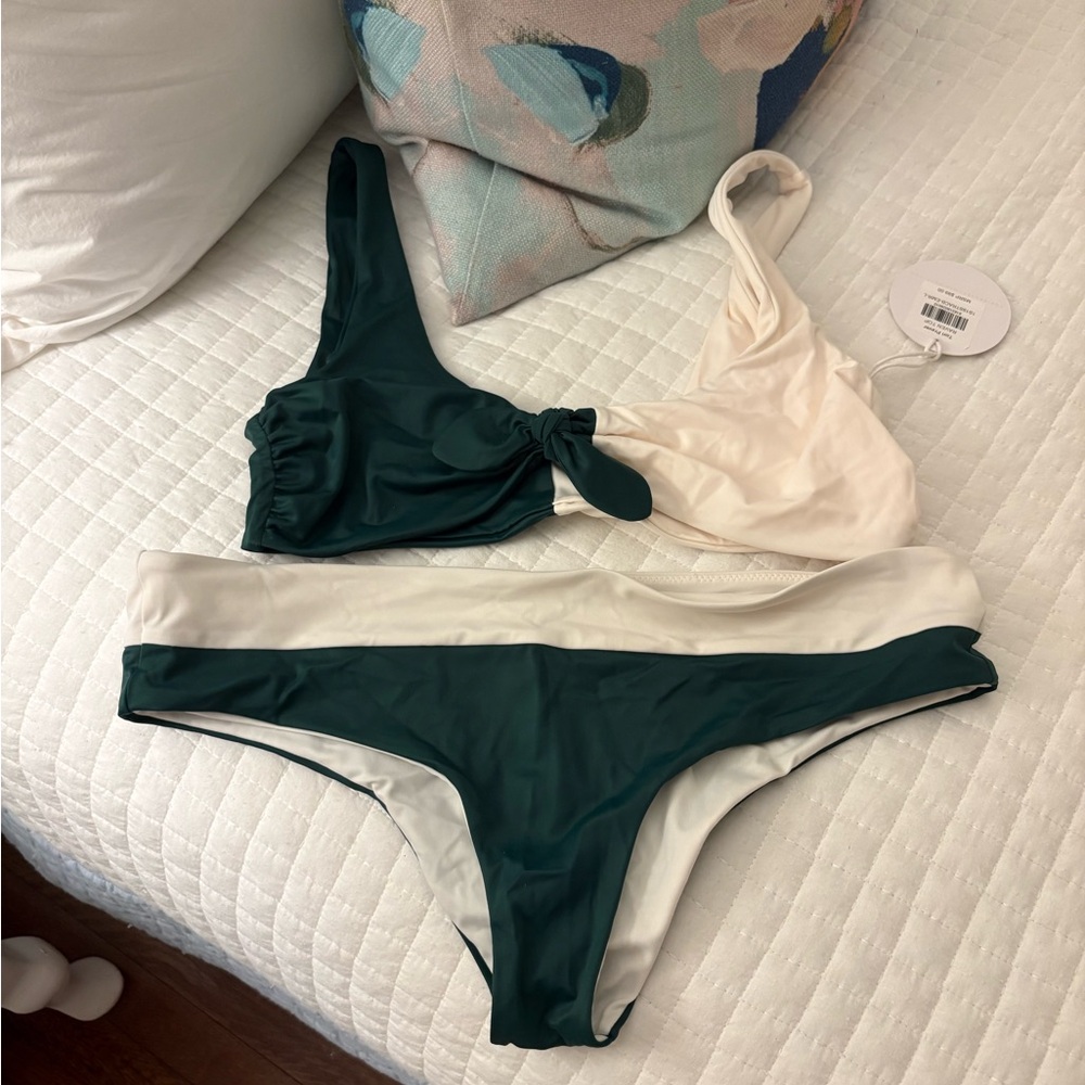 Tori Praver Swimwear Green and Cream Bikini